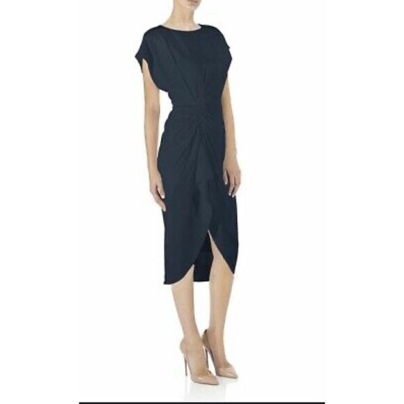 Misha Collection STUNNING Navy Blue Crepe Draped Kendall Dress w/Slit $340 Size - Picture 2 of 12